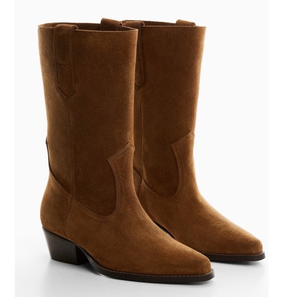 MANGO ❤️ Brown Suede Cowboy Boots -like new!